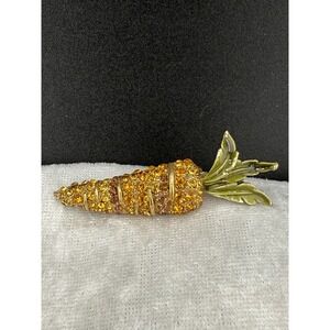 Vintage Rhinestone Carrot Brooch Signed Art Whimsical Easter Garden